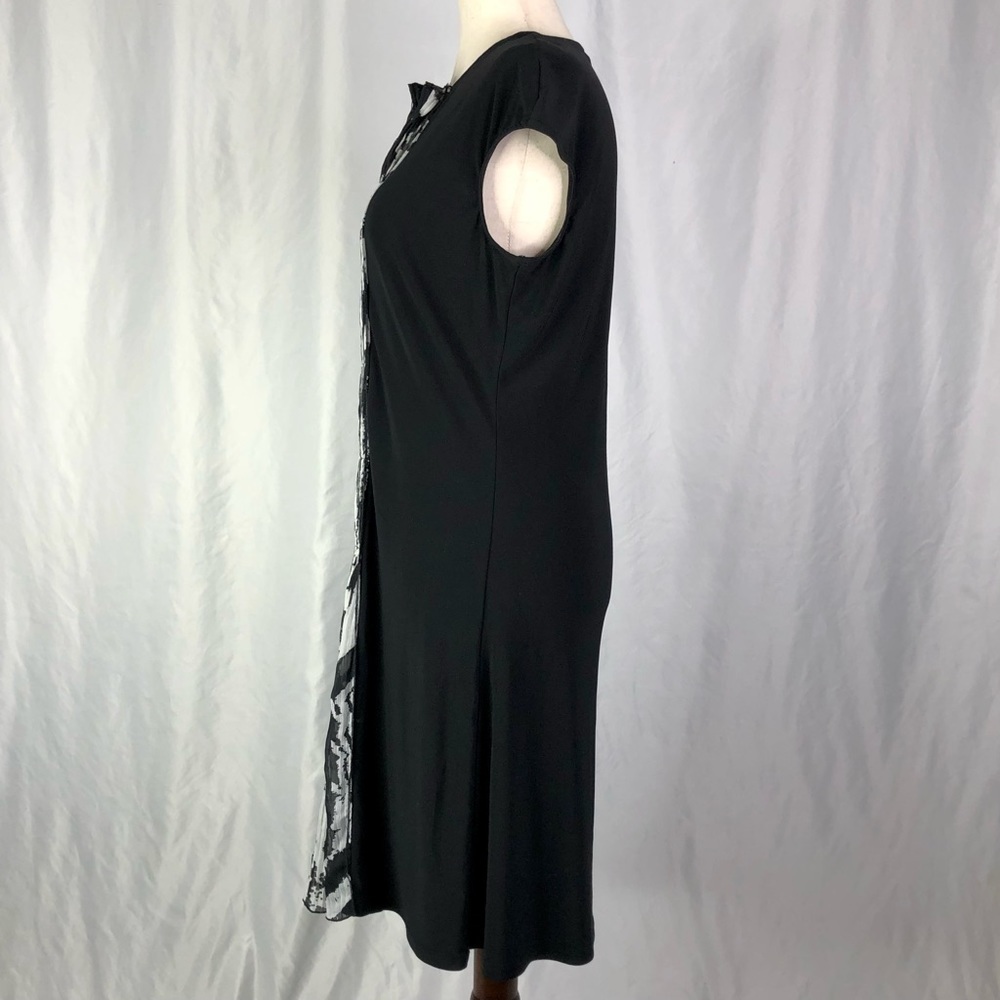Samuel Dong pleated chiffon front dress stretch jersey cap sleeve black white M - Picture 6 of 10